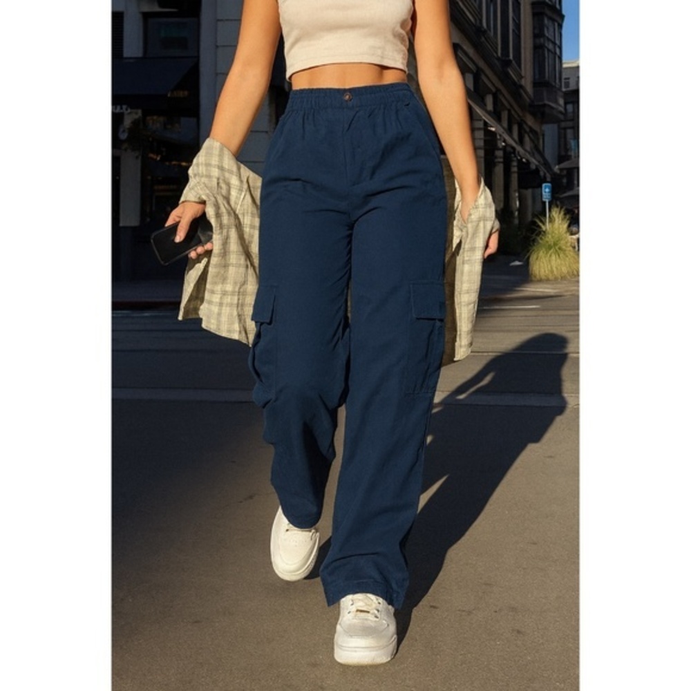 Papaya Navy Blue Wide Leg Cargo Pants Size Small Y2K Streetwear